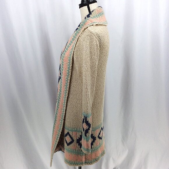 Blue B Collection Apricot Aztec Open Duster Cardigan Sweater Womens Size Medium - Picture 8 of 12